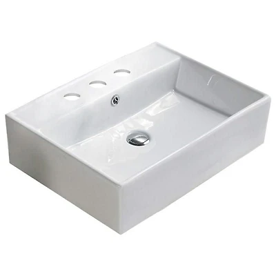 American Imaginations 23.23-in. W Above Counter White Bathroom Vessel Sink For 3H8-in. Center Drilling AI-28362