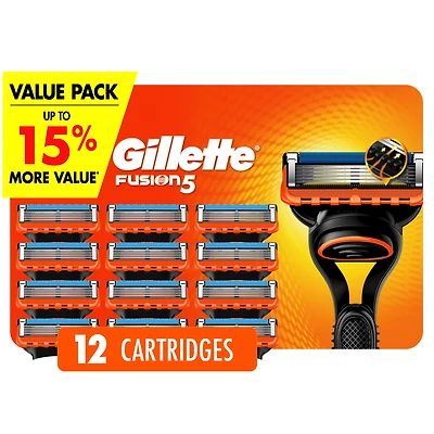 Gillette Fusion5 Razor Refills for Men Razor Cartridges, Lubrication Strip, Precision Trimmer for Men, 5-Blade Razor Blades for Close Shave, 12CT