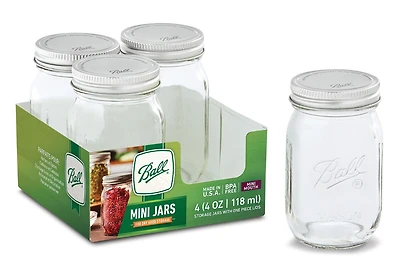 Ball Mini Storage Jars, 118 mL (4 oz), 4 Count, BPA-free