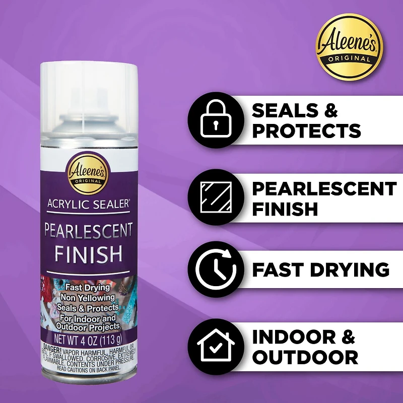 Aleene's Acrylic Spray Sealer, Pearlescent Finish, 6 oz – Fast-Drying, Clear, Non-Yellowing, Protects Paper, Wood, Glass & Metal