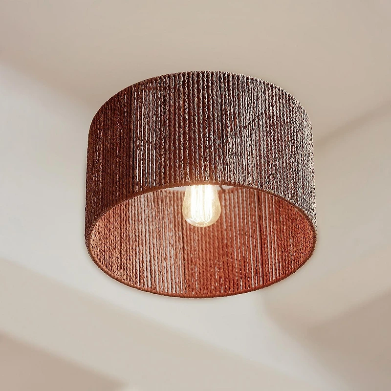 Lulu 1-Light Flush Mount Ceiling Light, Matte Brass, Paper Twine Shade