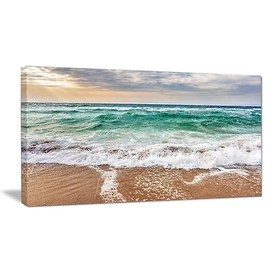 Tableau mural sur toile Design Art Bord de mer Vagues écument d'un bleu cristal