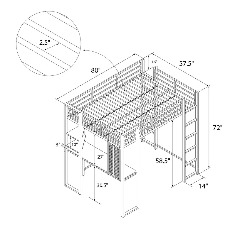 DHP Abode Full Size Metal Loft Bed, Off White