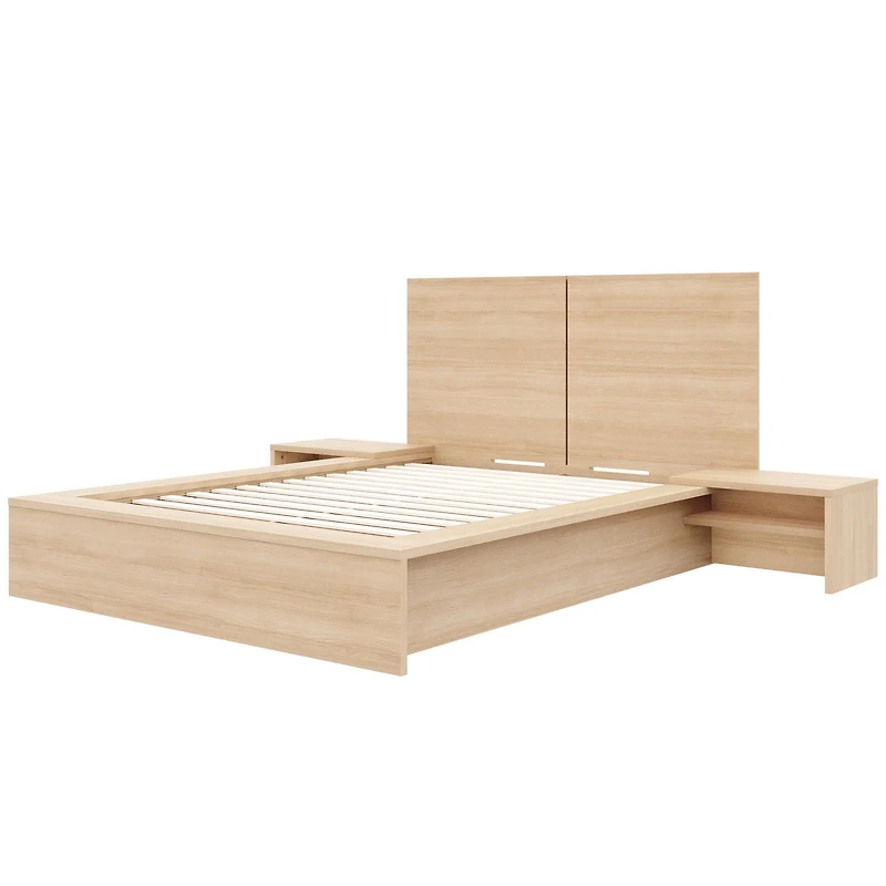 Ensemble de chambre à coucher Marcy 4 pièces avec lit, tête lit et 2 chevets flottants panneaux d'extension