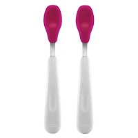OXO Tot - Ensemble de cuillères d'alimentation - Bord en silicone souple sur la cuillère - Ustensiles d'alimentation pour bébés et tout-petits - Rose