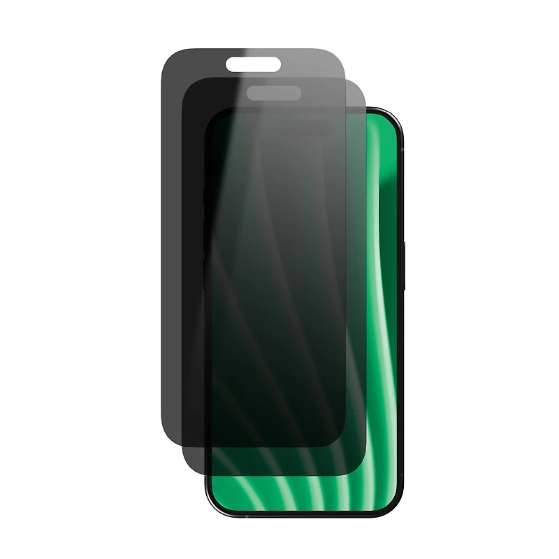 onn 2‑Pack Privacy Tempered Glass Screen Protectors for iPhone® 17, 180° Privacy, Standard Drop & Scratch Protection, Includes Easy Application Frame