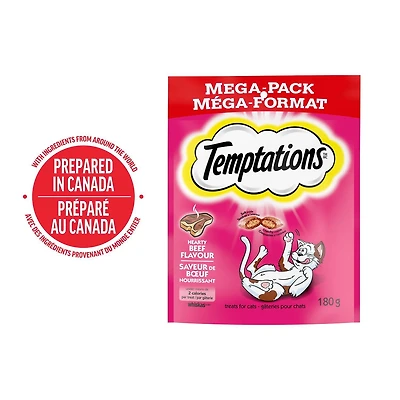 Temptations Hearty Beef Flavour Soft & Crunchy Adult Cat Treats, 180g