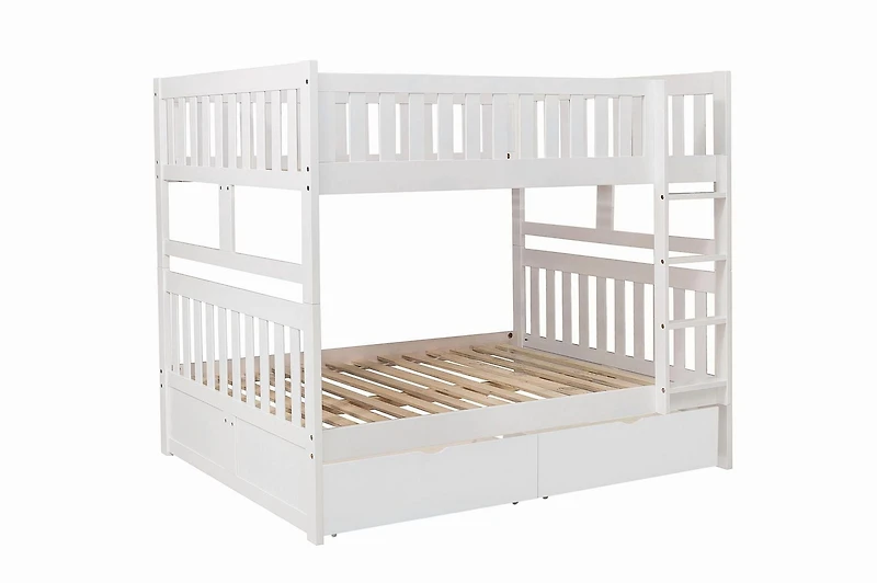 Topline Home Furnishings White Full over Full Bunk Bed with Toy Storage