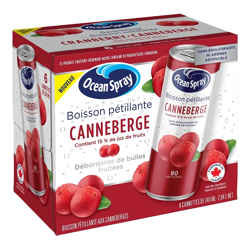 Ocean Spray Sparkling Cranberry 6PK, 340ml Cans, No allergens, Recyclable