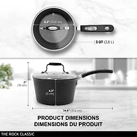Starfrit The Rock Casserole Antiadhésive de 2,8L (3Qt) avec Couvercle, Aluminium Forgé Durable, Va au Four, Sans AFPO, Va au Lave-Vaisselle, Noire Capacité de 2.8L