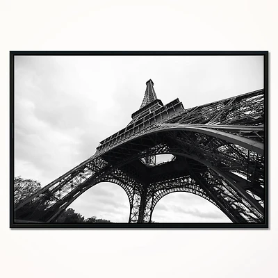 Design Art Paris Paris Eiffel Towerin Black And White Side View Framed Canvas Art Print