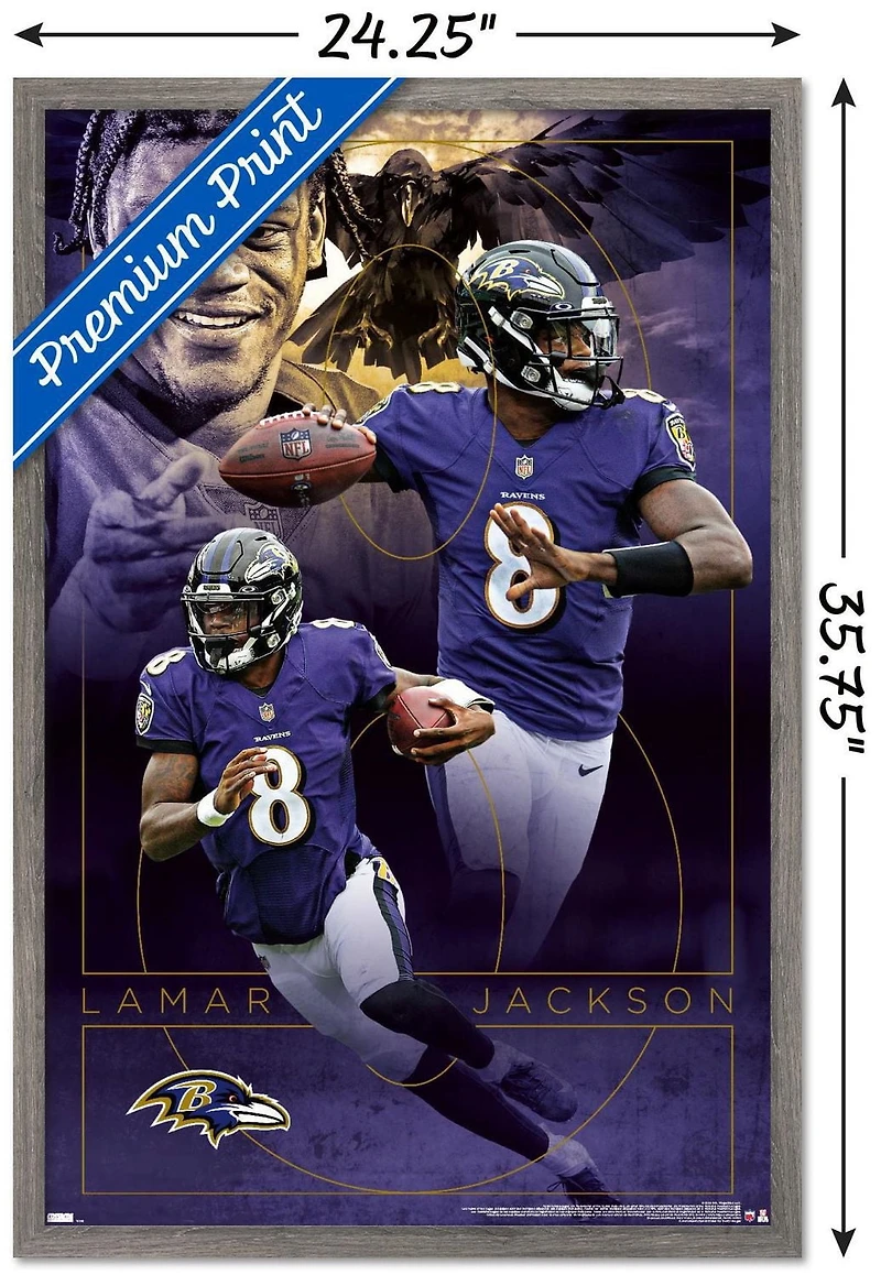 NFL Baltimore Ravens - Lamar Jackson 20 Wall Poster, 22.375" x 34" Framed