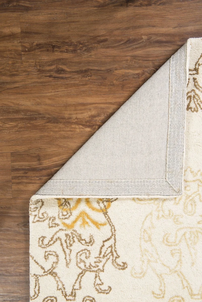 Tapis en Laine Aspire Damassé ivoire et or de 8 pi x 11 pi