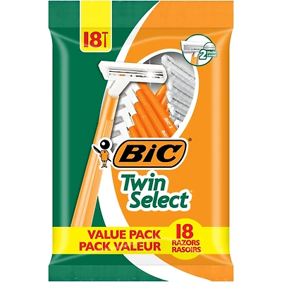 BIC Twin Select Sensitive Skin Men's Disposable Razor, 2-Blade, 18pack