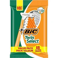 BIC Twin Select Sensitive Skin Men's Disposable Razor, 2-Blade, 18-Count, Manual Shaving Razor