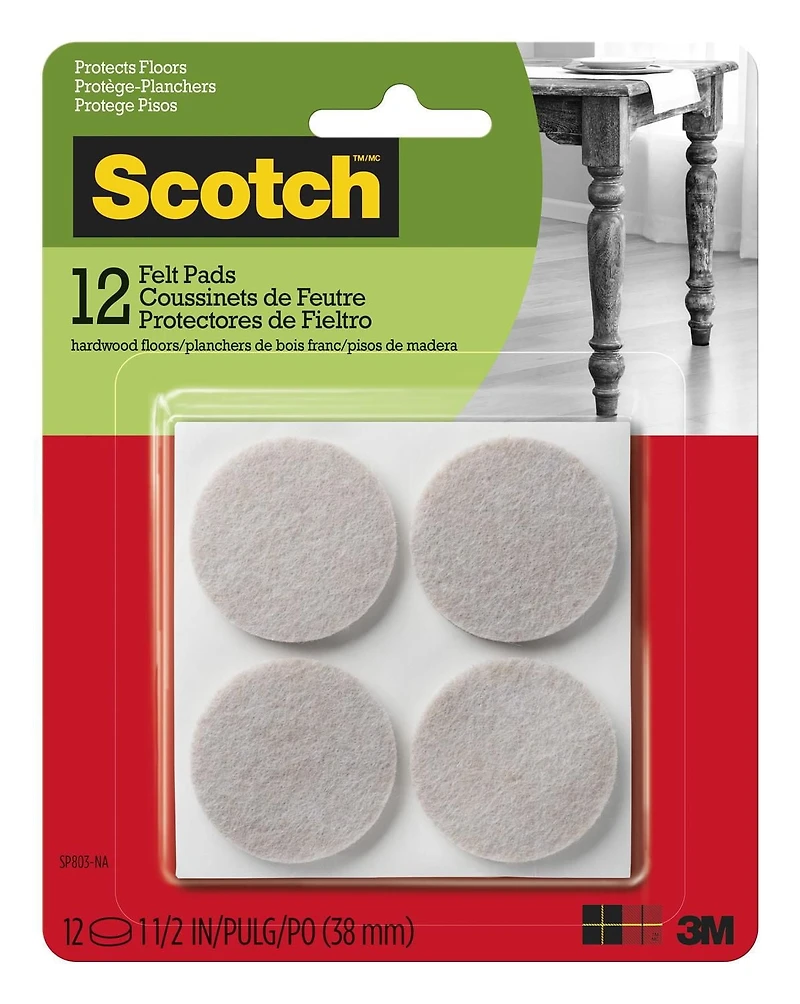 Patins en feutre ronds Scotch®, SP803-NA, beige, 3,81 cm (1,5 po), 12/paquet Couss. Scotch(MC) SP803-NA