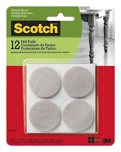 Patins en feutre ronds Scotch®, SP803-NA, beige, 3,81 cm (1,5 po), 12/paquet Couss. Scotch(MC) SP803-NA