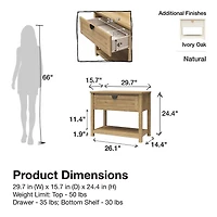 Mr. Kate Primrose Wide 1 Drawer Nightstand with Open Shelf, Natural