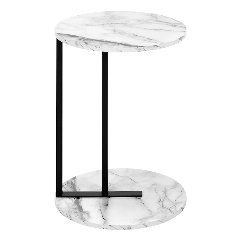 Monarch Specialties Accent Table, Side, Round, End, Nightstand, Lamp, Living Room, Bedroom, White Marble Look Laminate, Black Metal, Contemporary, Modern