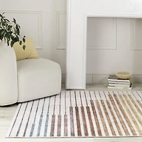 Tapis d'interieur a rayures colorees Eclipse Branch, arc-en-ciel, blanc beige, abstrait - Salon, chambre, salle a manger et bureau<br>