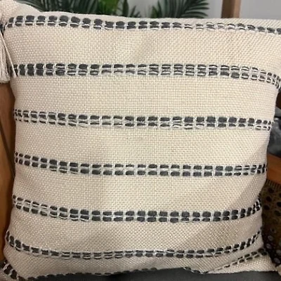 Natural striped cushion 18''x18'' - Blue grey