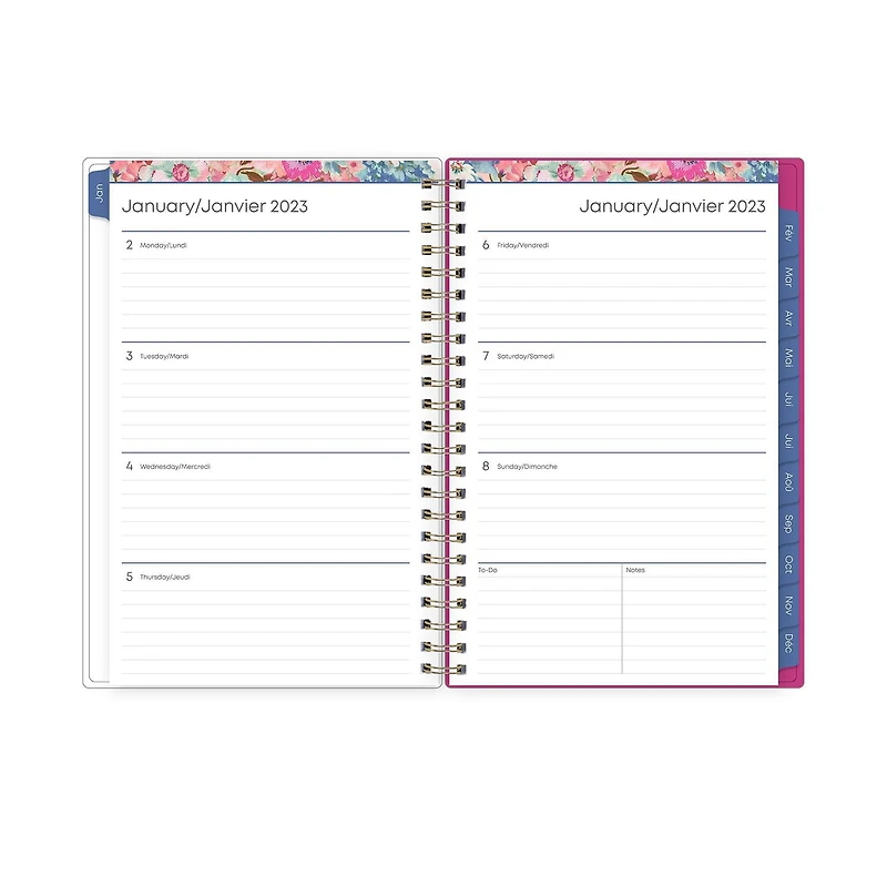 Agenda hebdomadaire/mensuel 2023, 5 po x 8 po, Blue Sky, motif éclatant Monique