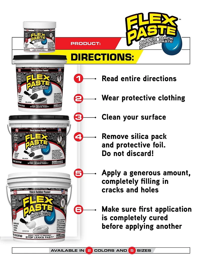 FLEX PASTE WHITE 1 LB SUPER THICK RUBBER PASTE, STOP LEAKS FAST!