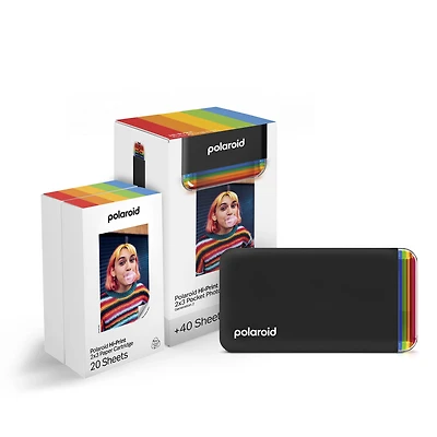 Imprimante photo de poche Polaroid Hi·Print 2x3 – Boîte complète (40 feuilles), noire, sans fil