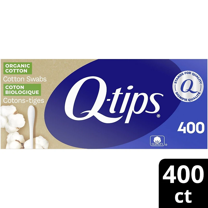 Cotons-tiges biologiques Q-tips, Pour soins de bébés, soins de beauté et premiers soins, Coton biologique à 100 %, 400 unités Cotons-tiges biologiques Q-tips, 400 unités