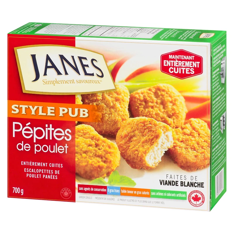 Pépites d’escalopettes de poulet panées de style pub Janes 700g