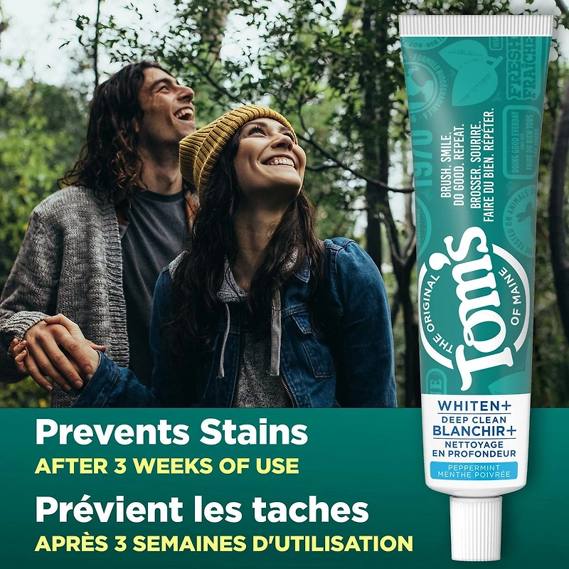 Tom’s of Maine Dentifrice Nettoyant en Profondeur plus Blanchissant, Dentifrice Naturel avec des Nettoyants à Base de Plantes, Formule sûre pour l’Émail, Menthe Poivrée, 113 g