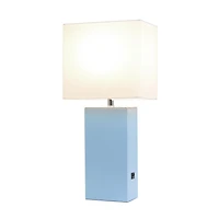 Lampe de table design moderne en cuir élégant avec abat-jour USB et tissu blanc