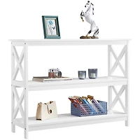 FULLFURNIQUE  3-Tier Console Table Entryway Table with X-shape Reinforcement Structures for Living Room, White