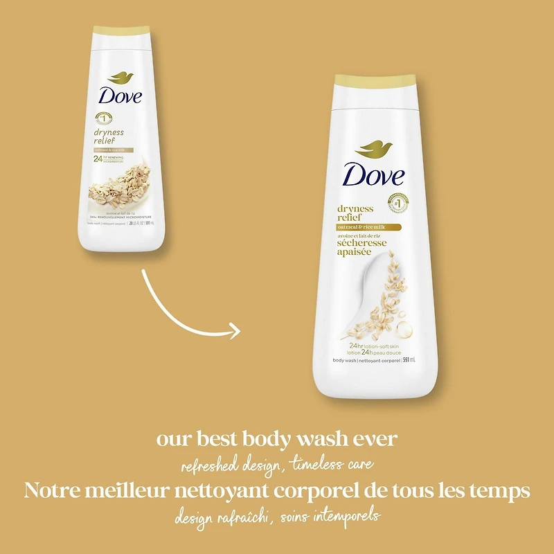 Dove Dryness Relief Body Wash For 24hr Lotion-Soft Skin, Oatmeal & Rice Milk with No Sulfates No Parabens, 591mL