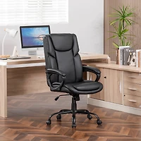 Chaise de bureau ergonomique à dossier haut en cuir Mainstays Executive, noire. Conçue pour les adultes, cette chaise est idéale pour les professionnels, les travailleurs à distance et les étudiants u