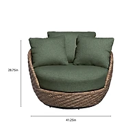 Fauteuil original pivotant d’extérieur en osier avec coussins en tissu bouclé et housse Beautiful par Drew Barrymore, brun/thym