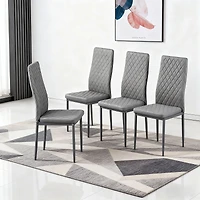 Noble House Modern Dining Chair Set of 4, Fireproof Leather Upholstery with Diamond Grid Pattern and Metal Frame,Gray