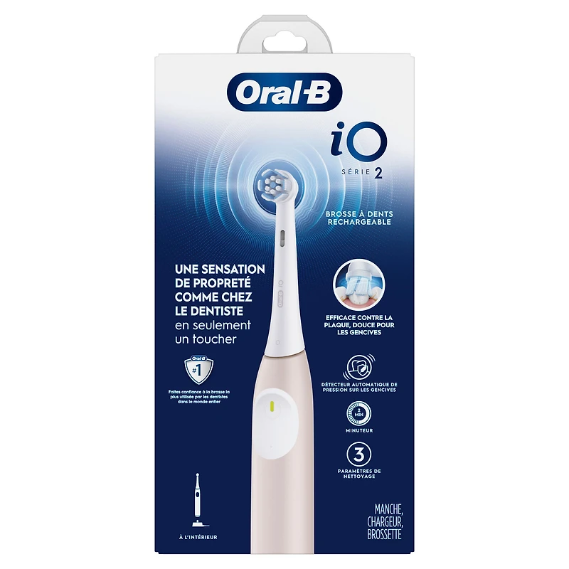 Brosse à dents électrique rechargeable Oral-B iO Série 2, pêche avec 1 brossette soins doux – Capteur automatique de pression pour protéger les gencives – 3 modes – Minuterie de 2 minutes