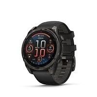 Montre intelligente GPS Garmin fēnix® 8 avec écran AMOLED et objectif saphir - 47 mm - Lunette en titane DLC gris carbone avec bracelet en silicone noir/gris galet