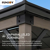 SUNJOY Gazebo à grillades Churchill 8 pi x 12 pi à cadre en cèdre avec port d'alimentation CA exclusif noir