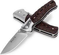 Buck Knives 835 Petit couteau pliant Selkirk, noir/marron, lame à pointe tombante, acier inoxydable, garantie à vie à 100 %, traité thermiquement, ouverture à une main, pratique, clip de poche, chasse