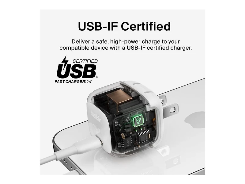 Belkin BoostCharge USB-C® Cube Wall Charger with PPS 30W- White