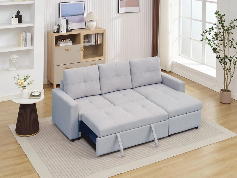 K-Living Jaxon Reversible Sectional/Sofa bed in Grey Fabric