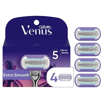 Gillette Venus Miami Minuit Extra Lisse Recharges de Lames de Rasoir pour Femmes, 4 Recharges