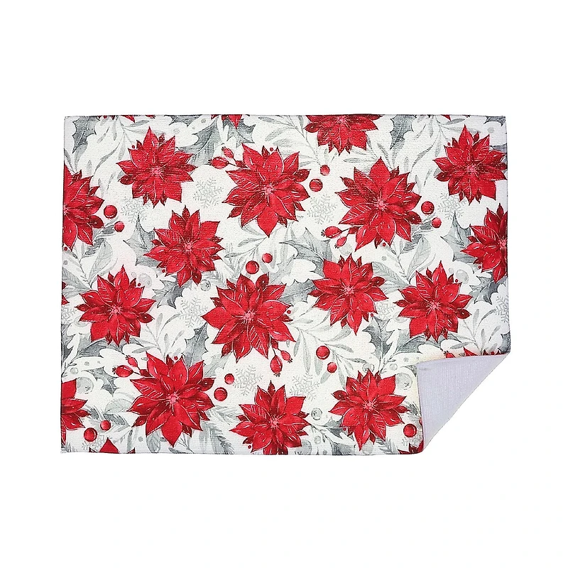 Christmas Microfibre Drying Mat Red Poinsettia - Set of 2