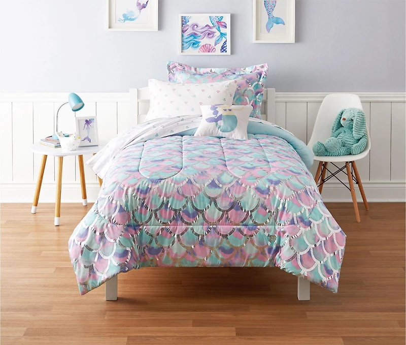 Ensemble de literie « Écailles de sirène » pour enfants Mainstays Tailles:1P/6 pcs,2P/8 pcs