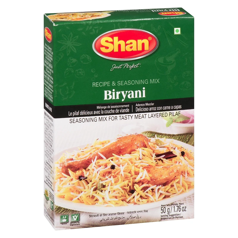 Shan Biryani Masala Seasoning Mix (50g) - Authentic Indian Spice Mix for Flavorful Biryani - Perfect for Spicy Chicken, Meat & Rice Pilaf | Turmeric, Garlic & Cumin Blend, 50 g