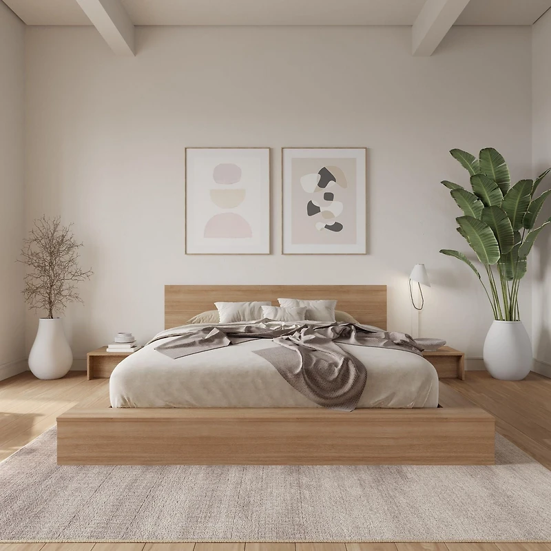 Ensemble de chambre à coucher Kanso 4 pièces avec lit queen size et plateforme basse