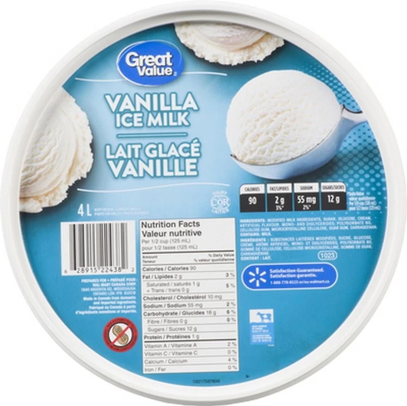 Great Value lait glacé vanille 4L