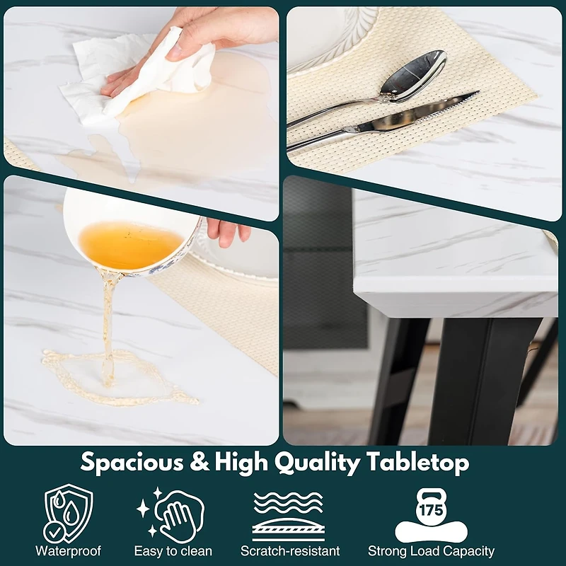 Ensemble de salle à manger Homy Casa avec table en imitation marbre de 160 cm et 4 chaises en similicuir marron pour salles à manger, cuisines et restaurants
